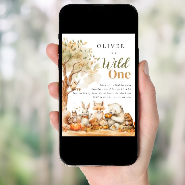 Watercolor Woodland Animals 1st Birthday Invitation (Front Digital)