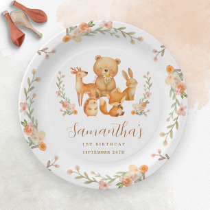 Watercolor Woodland Animals 1st Birthday  Paper Plates