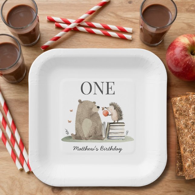 Watercolor Woodland Animals 1st Birthday Party Paper Plates (Creator Uploaded)