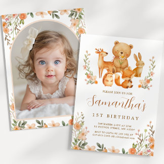 Watercolor Woodland Animals 1st Birthday Photo I.