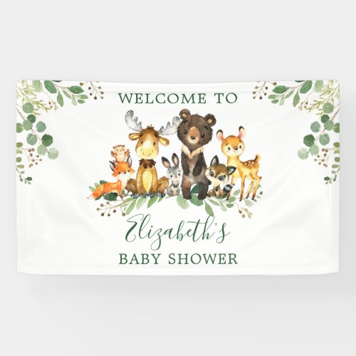 Watercolor Woodland Animals Baby Shower Banner