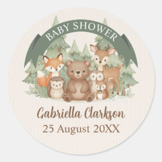 Watercolor Woodland Animals Baby Shower Classic Round Sticker