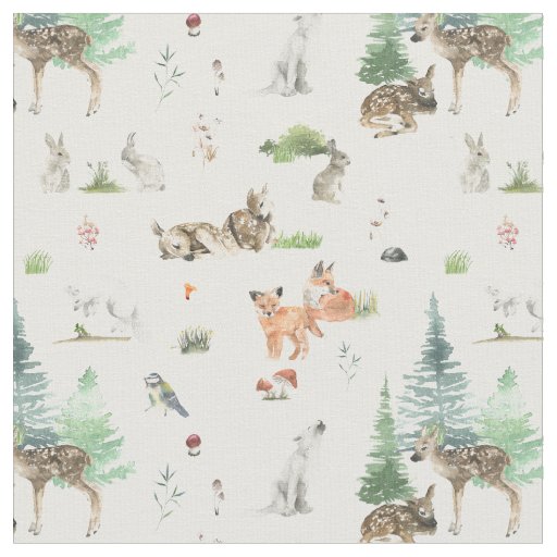 Watercolor Woodland Animals Baby Shower  Fabric