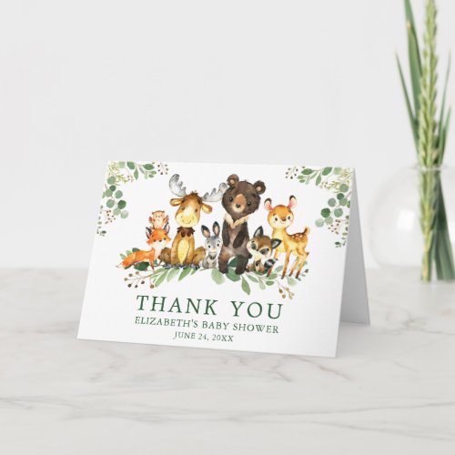 Watercolor Woodland Animals Baby Shower Fold Thank You Card