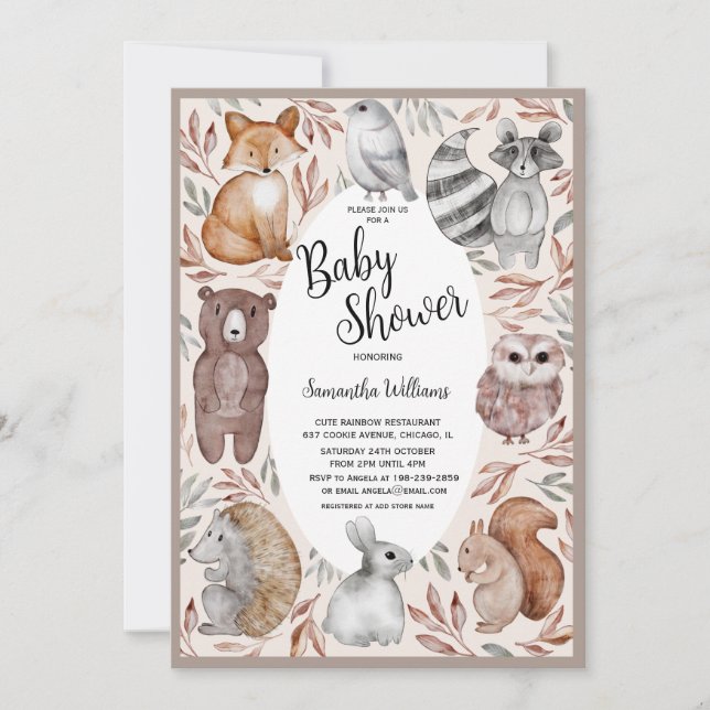 Watercolor Woodland Animals Baby Shower  Invitation (Front)