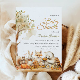 Watercolor Woodland Animals Baby Shower Invitation