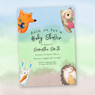 Watercolor Woodland Animals Baby Shower Invitation