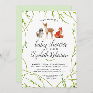 Watercolor Woodland Animals Baby Shower Invitation