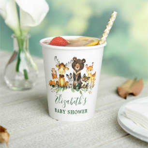 Watercolor Woodland Animals Baby Shower Paper Cups