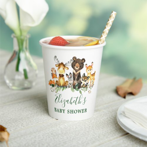 Watercolor Woodland Animals Baby Shower Paper Cups