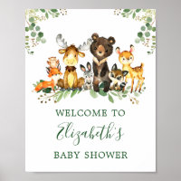 Watercolor Woodland Animals Baby Shower Poster