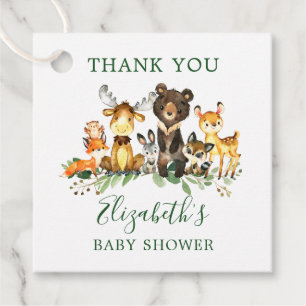 Watercolor Woodland Animals Baby Shower Square Favor Tags