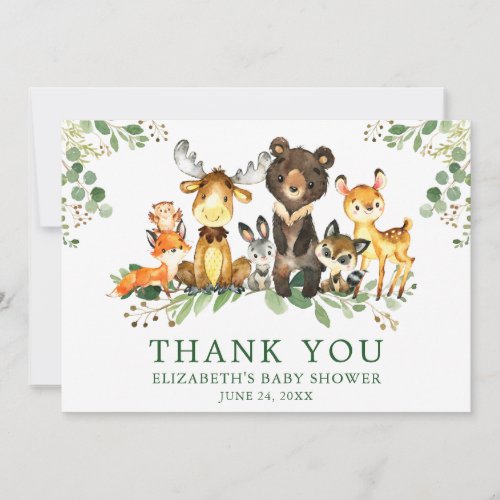 Watercolor Woodland Animals Baby Shower Thank You Card