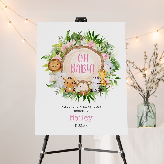 Watercolor Woodland Animals Baby Shower Welcome  Foam Board (In Situ (Stand))