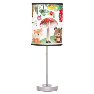 Watercolor Woodland Animals Bear Fox Bunny Raccoon Table Lamp