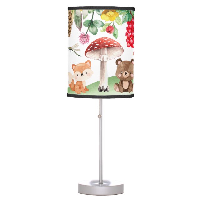Watercolor Woodland Animals Bear Fox Bunny Raccoon Table Lamp (Front)