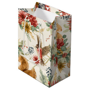 Watercolor Woodland Animals Bird Floral Nature Medium Gift Bag