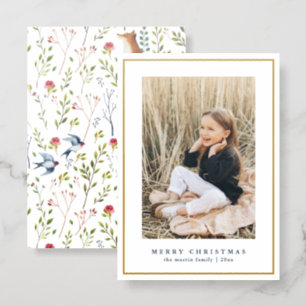Watercolor Woodland Animals Botanical Christmas Letterpress Photo Cards