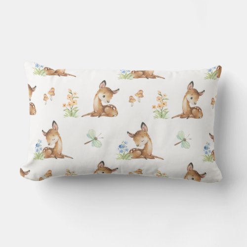 Watercolor Woodland Animals Deer Fawn Baby Girl Th Lumbar Pillow