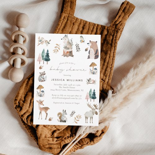 Watercolor Woodland Animals Forest Baby Shower Invitation