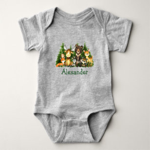 Watercolor Woodland Animals Forest Trees Baby Bodysuit