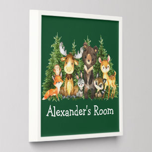 Watercolor Woodland Animals Forest Trees Green Peel And Stick Photo Tile