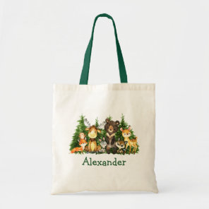 Watercolor Woodland Animals Forest Trees Tote Bag