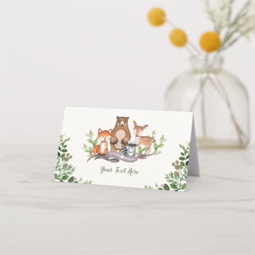 Watercolor Woodland Animals Greenery Forest Decor Place Card