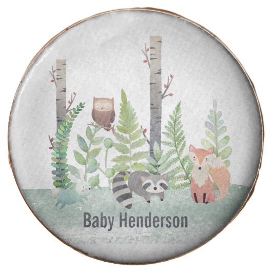 Watercolor Woodland Animals Greenery Party Oreos | (Front)