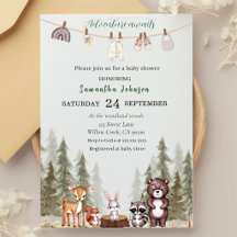 Watercolor woodland animals neutral baby shower