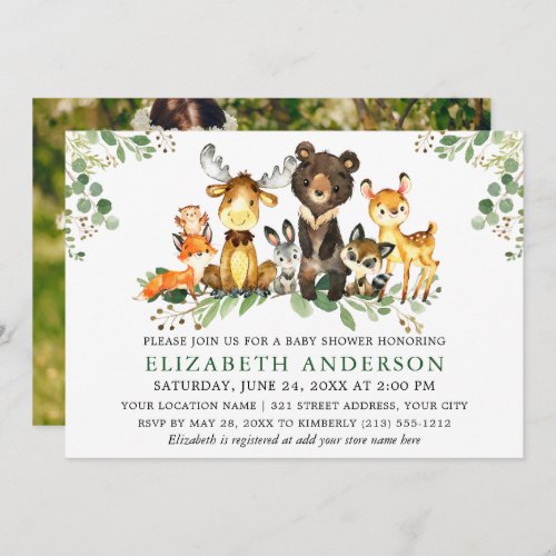 Watercolor Woodland Animals Photo Shower Invitation