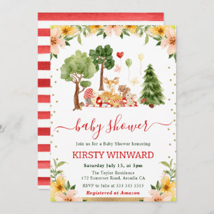 Watercolor Woodland Animals Picnic Baby Shower Invitation