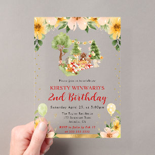 Watercolor Woodland Animals Picnic Kids Birthday Acrylic Invitations