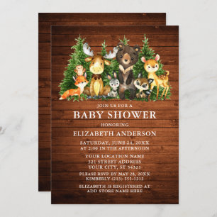 Watercolor Woodland Animals Rustic Wood Shower Invitation
