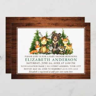 Watercolor Woodland Animals Rustic Wood Shower Invitation