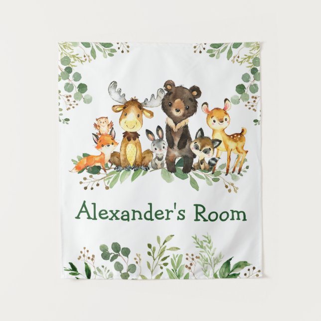 Watercolor Woodland Animals Tapestry (Front)