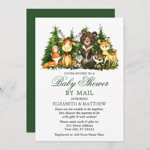 Watercolor Woodland Animals Trees Shower By Mail Invitation