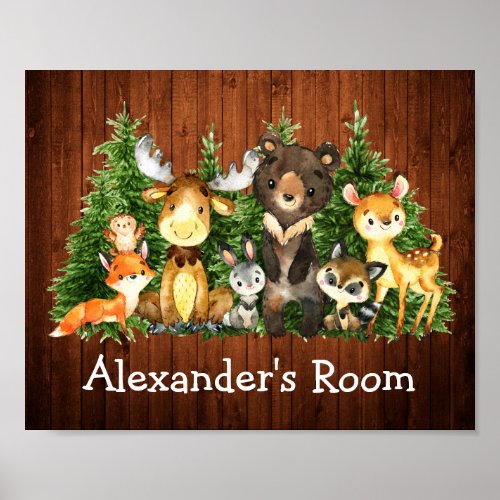 Watercolor Woodland Animals Wood Forest Trees Poster