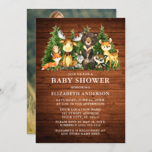 Watercolor Woodland Animals Wood Shower Photo Invitation