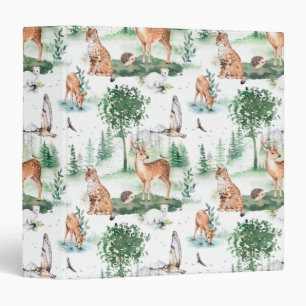 Watercolor Woodland Baby Animal Pattern 3 Ring Binder