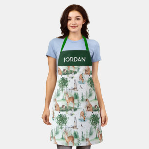 Watercolor Woodland Baby Animal Pattern Apron