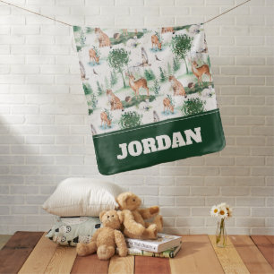 Watercolor Woodland Baby Animal Pattern Blanket
