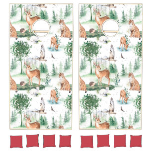 Watercolor Woodland Baby Animal Pattern Cornhole Set