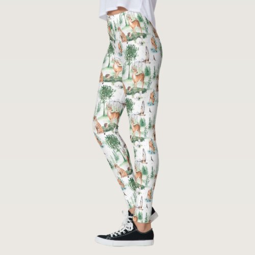 Watercolor Woodland Baby Animal Pattern Leggings