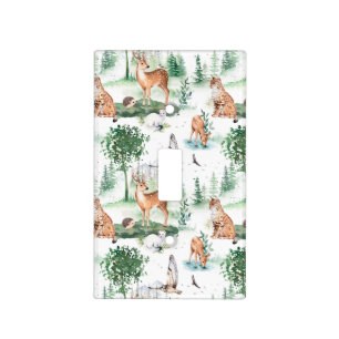 Watercolor Woodland Baby Animal Pattern Light Switch Cover