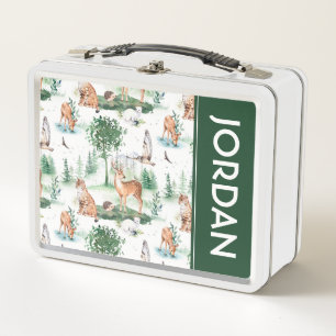 Watercolor Woodland Baby Animal Pattern Metal Lunch Box
