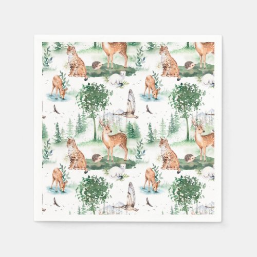 Watercolor Woodland Baby Animal Pattern Napkins