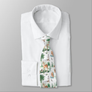 Watercolor Woodland Baby Animal Pattern Neck Tie