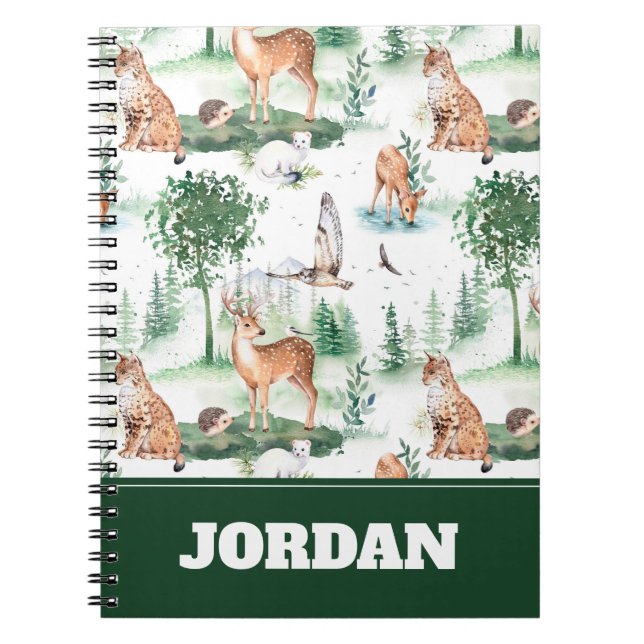 Watercolor Woodland Baby Animal Pattern Notebook (Front)