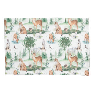 Watercolor Woodland Baby Animal Pattern Pillow Case